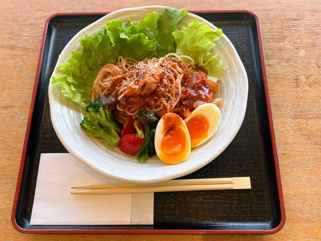 島根県雲南市にある「出雲そばレストランむらげ」でいただいた「ピリ辛おろち麺」